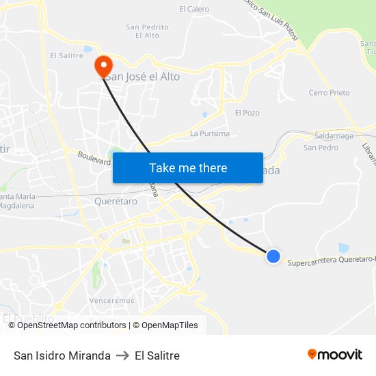 San Isidro Miranda to El Salitre map