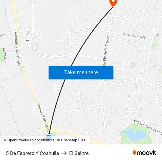5 De Febrero Y Coahuila to El Salitre map