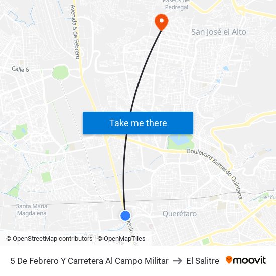5 De Febrero Y Carretera Al Campo Militar to El Salitre map