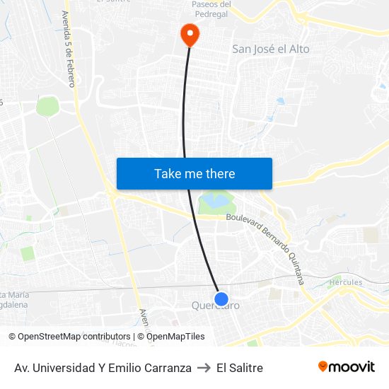 Av. Universidad Y Emilio Carranza to El Salitre map