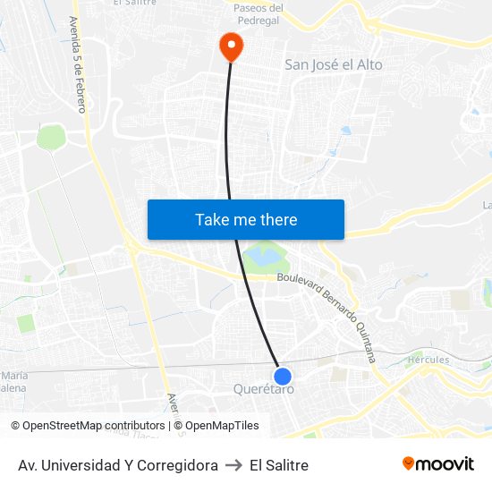 Av. Universidad Y Corregidora to El Salitre map
