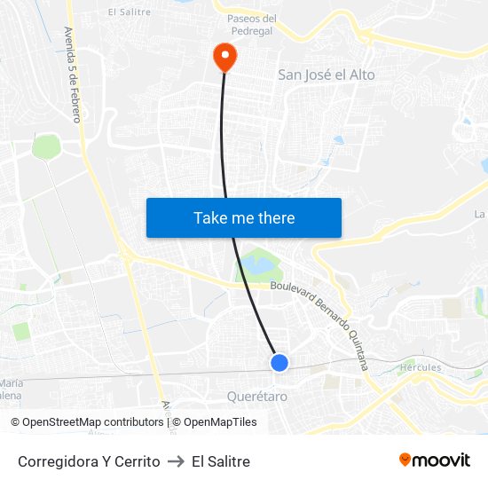 Corregidora Y Cerrito to El Salitre map