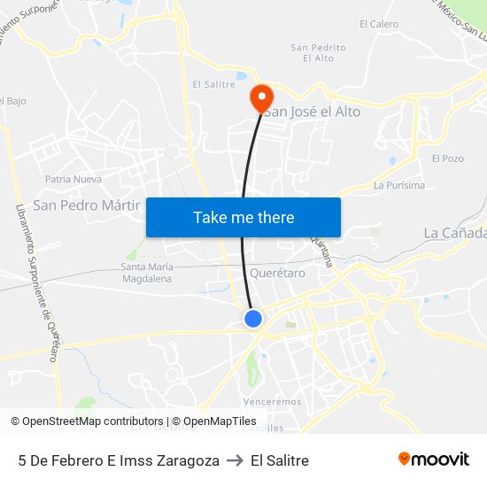 5 De Febrero E Imss Zaragoza to El Salitre map