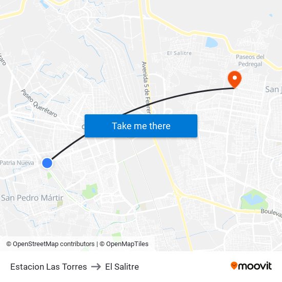 Estacion Las Torres to El Salitre map