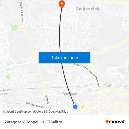 Zaragoza Y Coppel to El Salitre map