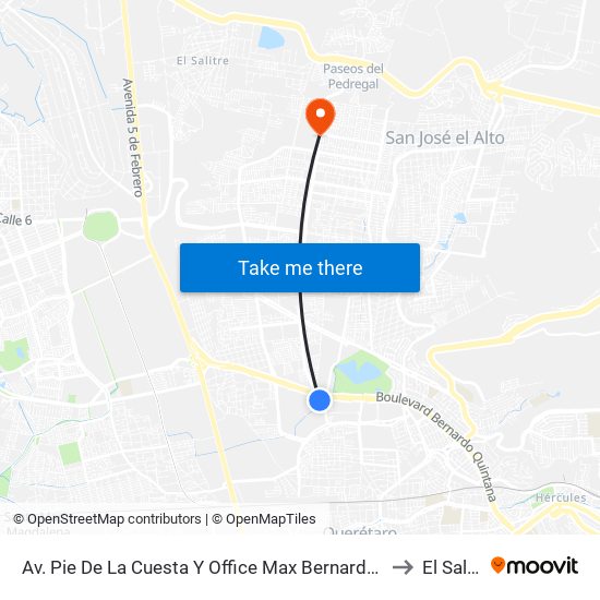 Av. Pie De La Cuesta Y Office Max Bernardo Quintana to El Salitre map
