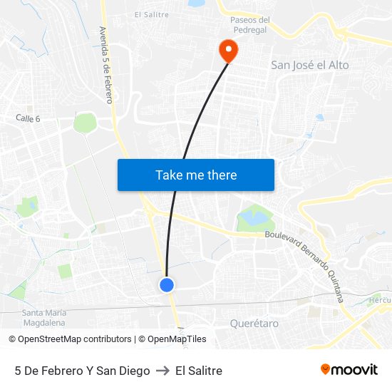 5 De Febrero Y San Diego to El Salitre map