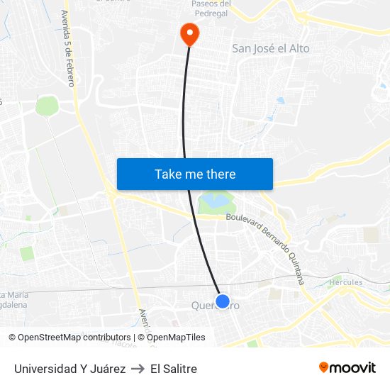 Universidad Y Juárez to El Salitre map