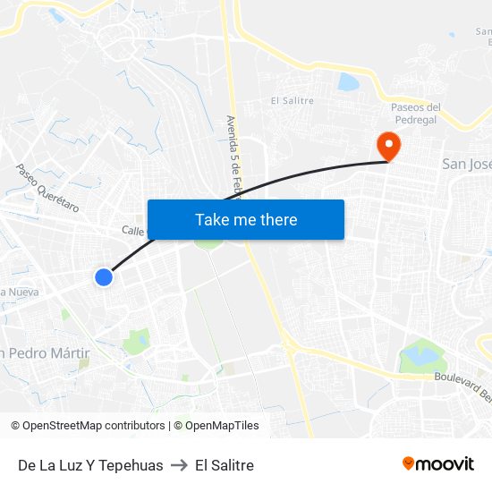 De La Luz Y Tepehuas to El Salitre map