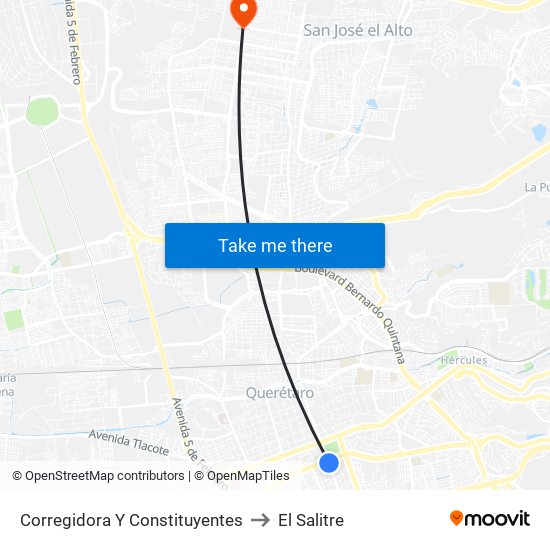 Corregidora Y Constituyentes to El Salitre map