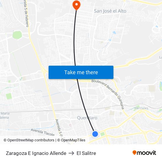 Zaragoza E Ignacio Allende to El Salitre map