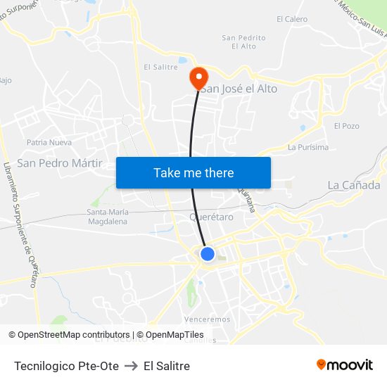 Tecnilogico Pte-Ote to El Salitre map