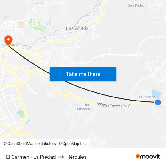 El Carmen - La Piedad to Hércules map