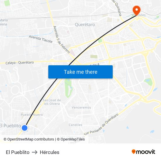 El Pueblito to Hércules map