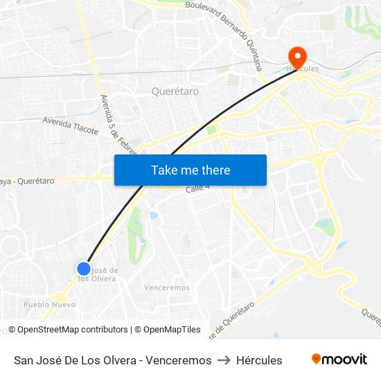 San José De Los Olvera - Venceremos to Hércules map