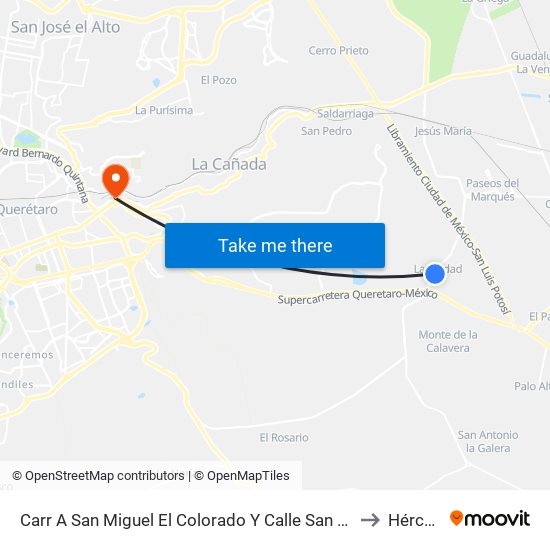 Carr A San Miguel El Colorado Y Calle San Juan Del Río to Hércules map