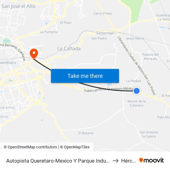 Autopista Queretaro-Mexico Y Parque Industrial El Marques to Hércules map