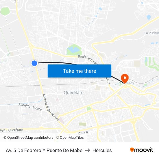 Av. 5 De Febrero Y Puente De Mabe to Hércules map