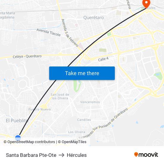 Santa Barbara Pte-Ote to Hércules map