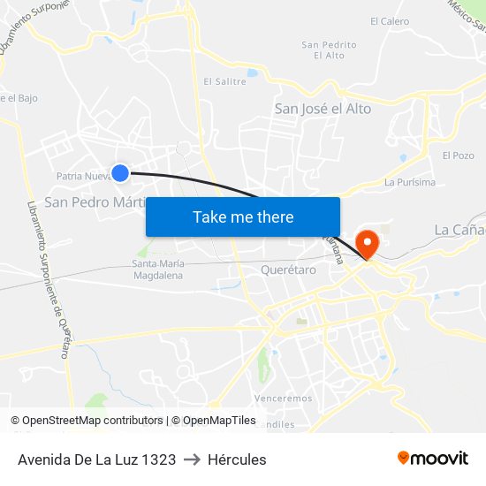 Avenida De La Luz 1323 to Hércules map
