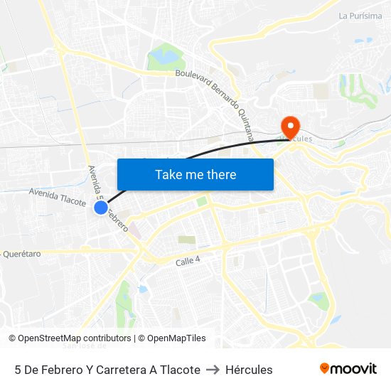 5 De Febrero Y Carretera A Tlacote to Hércules map