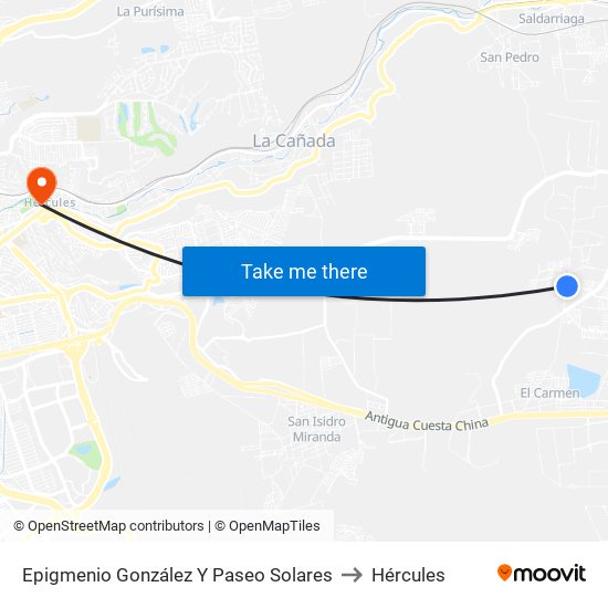 Epigmenio González Y Paseo Solares to Hércules map