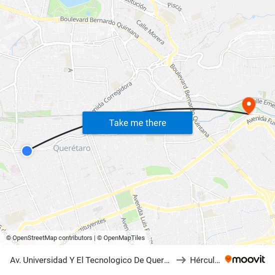 Av. Universidad Y El Tecnologico De Queretaro to Hércules map
