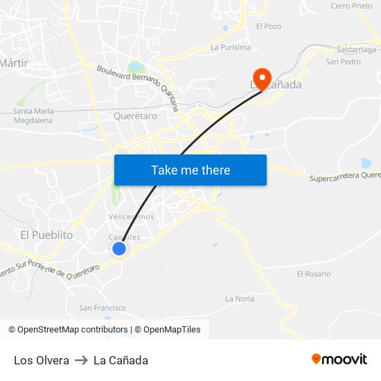 Los Olvera to La Cañada map