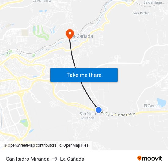 San Isidro Miranda to La Cañada map