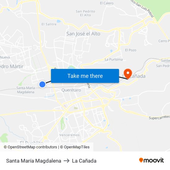 Santa María Magdalena to La Cañada map