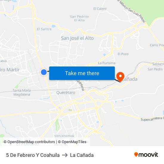 5 De Febrero Y Coahuila to La Cañada map