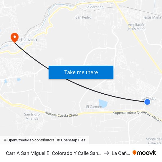 Carr A San Miguel El Colorado Y Calle San Juan Del Río to La Cañada map