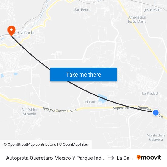 Autopista Queretaro-Mexico Y Parque Industrial El Marques to La Cañada map