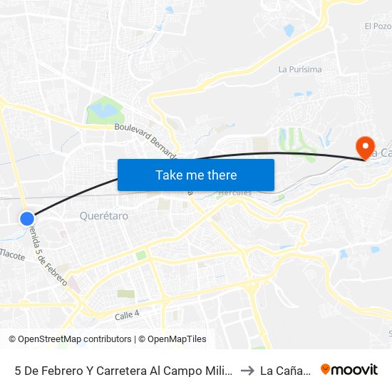 5 De Febrero Y Carretera Al Campo Militar to La Cañada map
