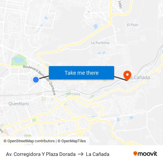 Av. Corregidora Y Plaza Dorada to La Cañada map