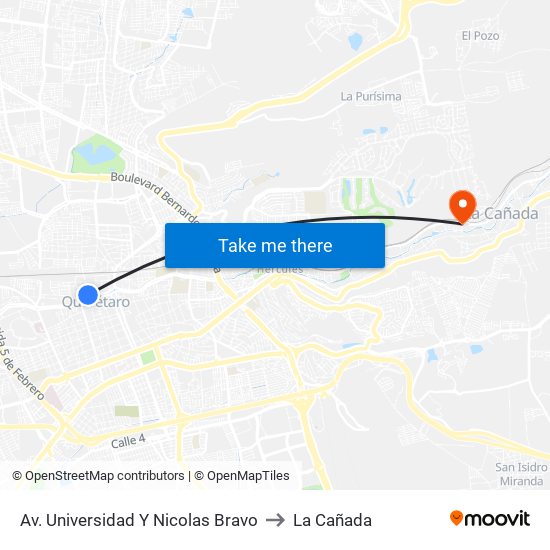 Av. Universidad Y Nicolas Bravo to La Cañada map