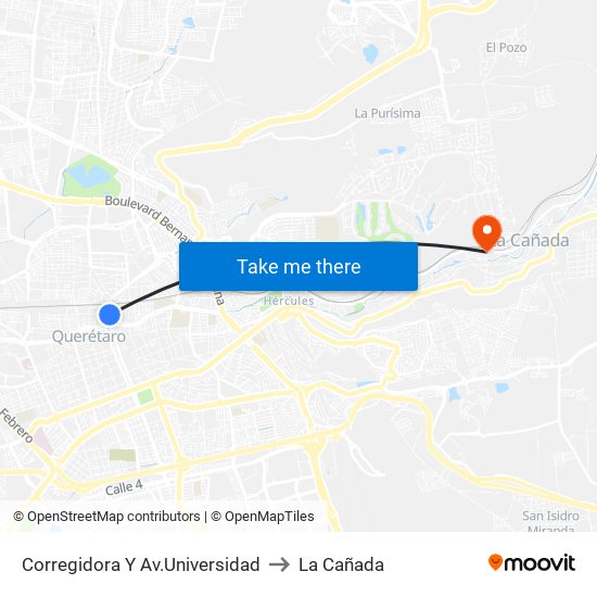 Corregidora Y Av.Universidad to La Cañada map