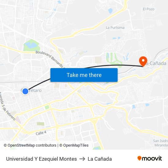 Universidad Y Ezequiel Montes to La Cañada map