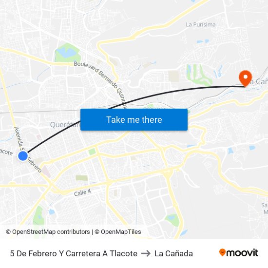 5 De Febrero Y Carretera A Tlacote to La Cañada map