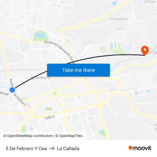 5 De Febrero Y Cea to La Cañada map