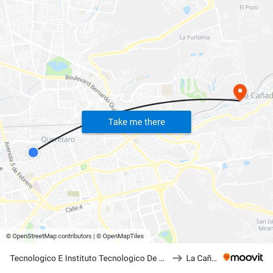 Tecnologico E Instituto Tecnologico De Queretaro to La Cañada map