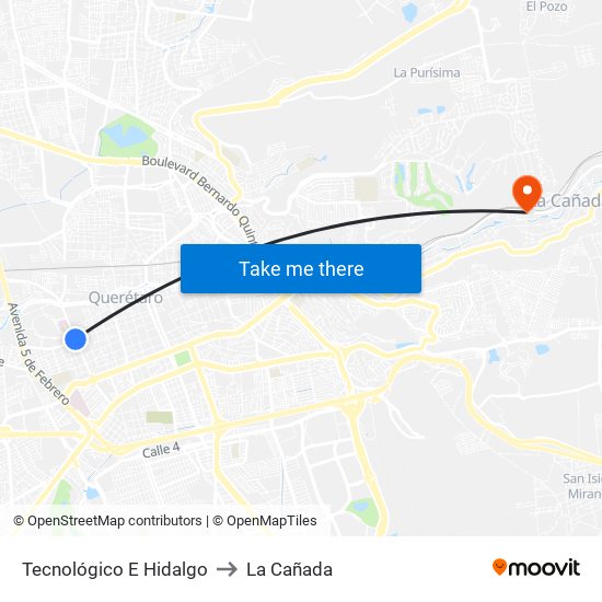 Tecnológico E Hidalgo to La Cañada map