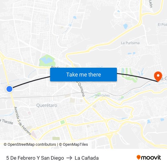 5 De Febrero Y San Diego to La Cañada map