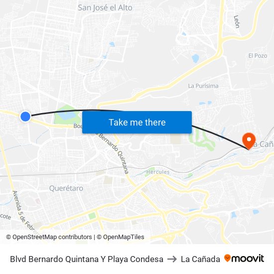 Blvd Bernardo Quintana Y Playa Condesa to La Cañada map