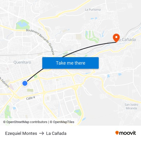 Ezequiel Montes to La Cañada map