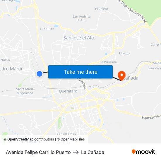 Avenida Felipe Carrillo Puerto to La Cañada map