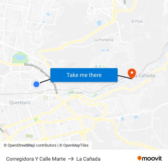 Corregidora Y Calle Marte to La Cañada map