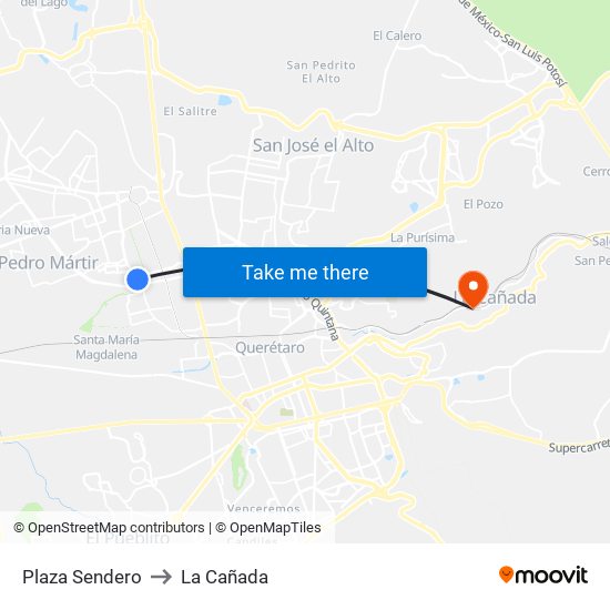 Plaza Sendero to La Cañada map