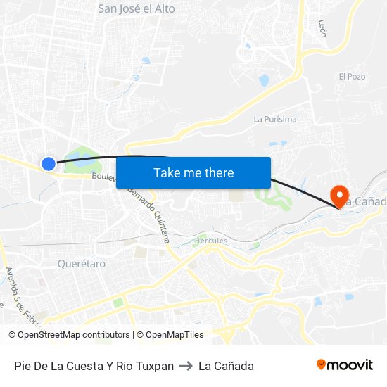 Pie De La Cuesta Y Río Tuxpan to La Cañada map