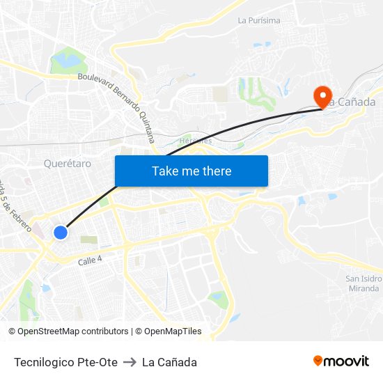 Tecnilogico Pte-Ote to La Cañada map